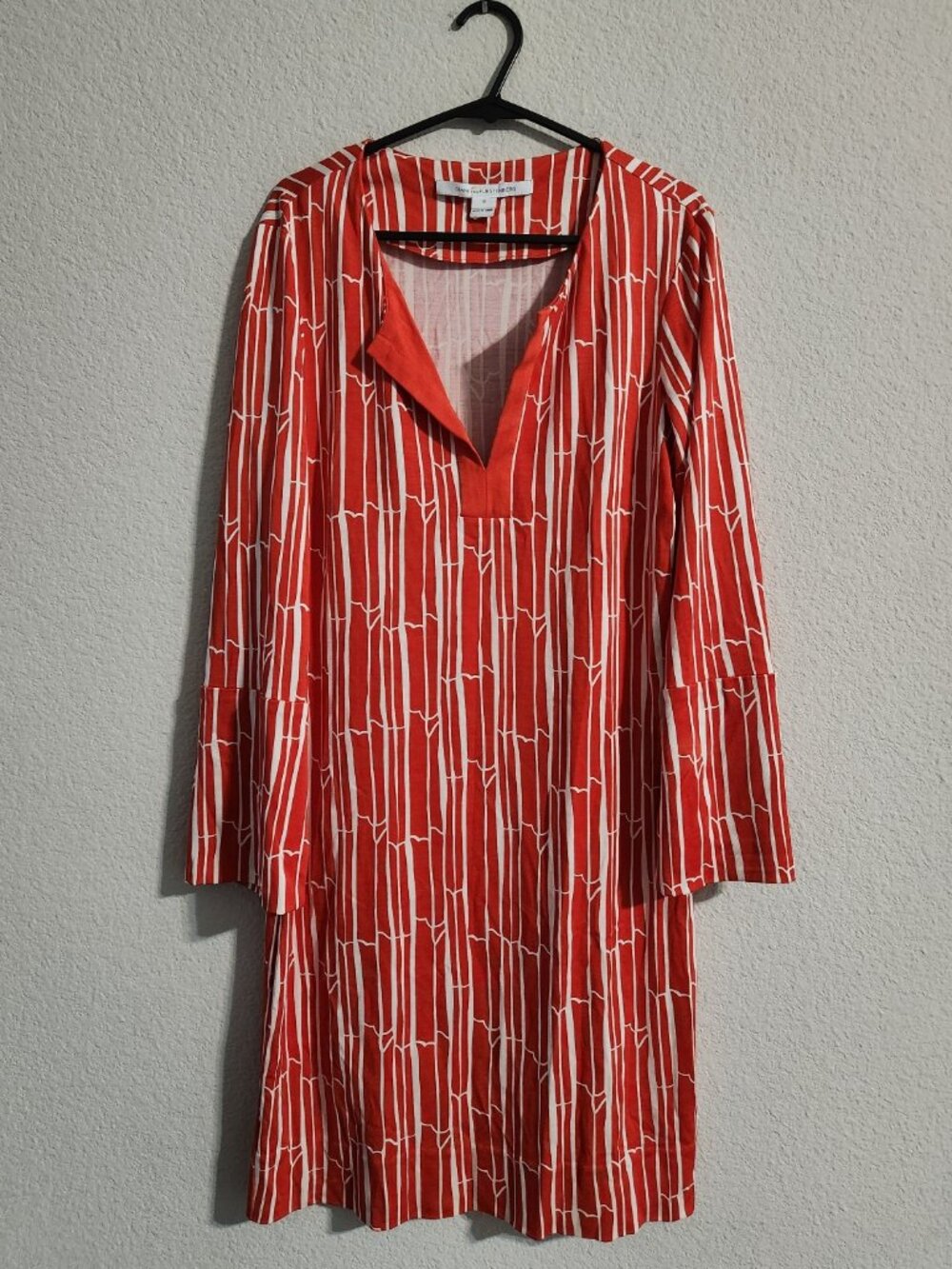 Diane Von Furstenberg New Reina Two Silk Tunic Dress Red Bamboo Print size 8